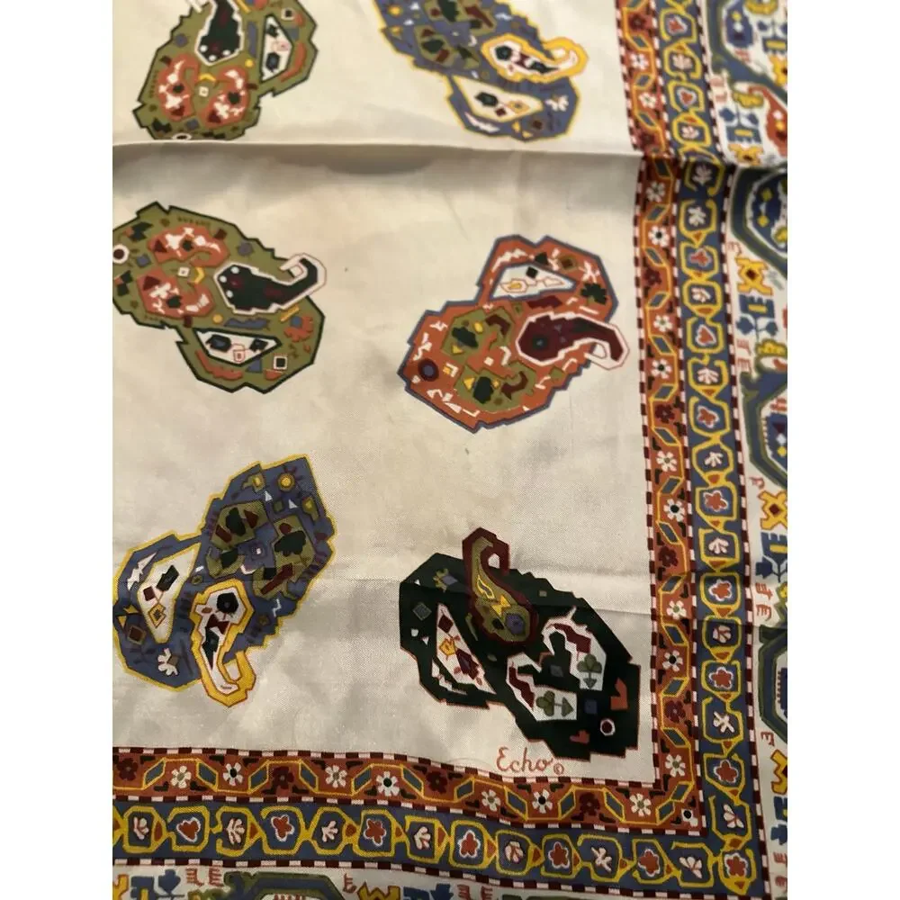 Vintage Echo Scarf Women's One Size Chinon Silk Geometric Print Square Scarf